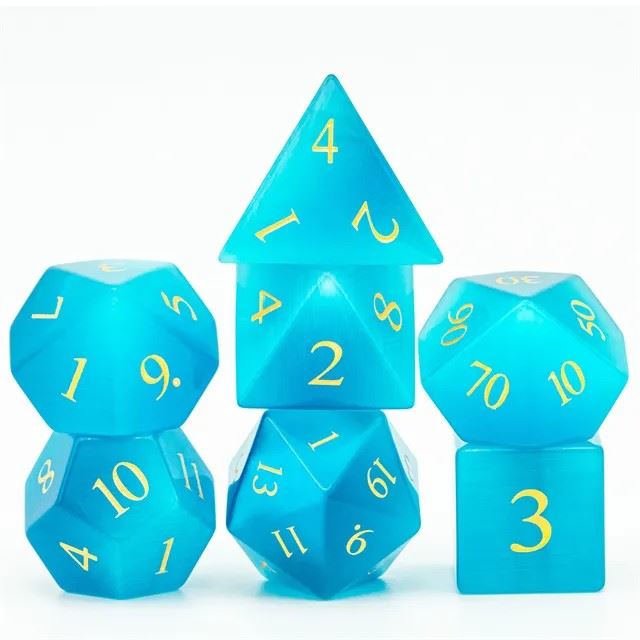 Sky Blue Cat Eye Gemstone - 7pcs RPG Dice Set