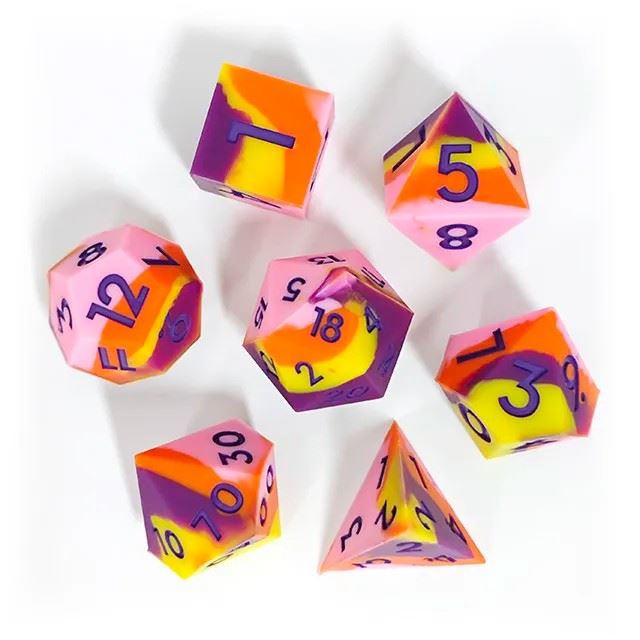 Purple & Orange Layered Silicone - 7pcs RPG Full Dice Set