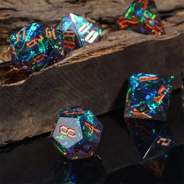 Candy in Blue & Green Sharp Resin - 7pcs RPG Dice Set