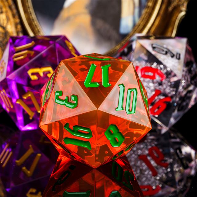 Orange & Clear Sharp Acrylic - D20 RPG Dice