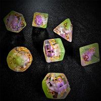 Thumbnail for Purple Mashroom in Clear & Green Resin - 7pcs RPG Full Dice Set