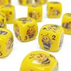 6pcs D6 16mm Dice Acrylic Printed Bee Yellow