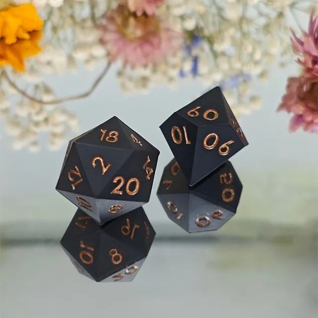 Gold on Solid Black Silicone - 7pcs RPG Full Dice Set