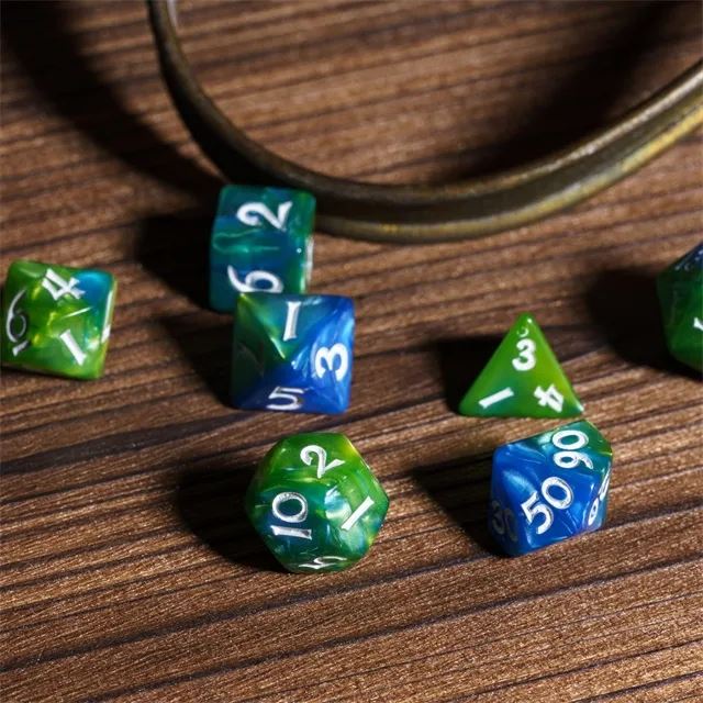 Blend of Blue & Green Acrylic - 7pcs RPG Mini Dice Set