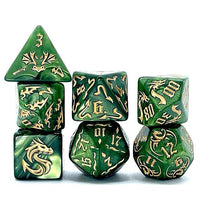 Thumbnail for Gold Dragon on Green Acrylic - 7pcs RPG Full Dice Set