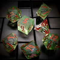 Thumbnail for Spider in Clear & Green Filled Sharp Resin - 7pcs RPG Dice Set