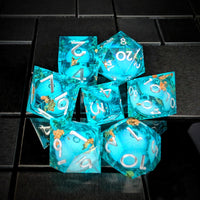Thumbnail for 7pcs Dice Sharp Filled Liquid Silver Font Foil Glow Blue