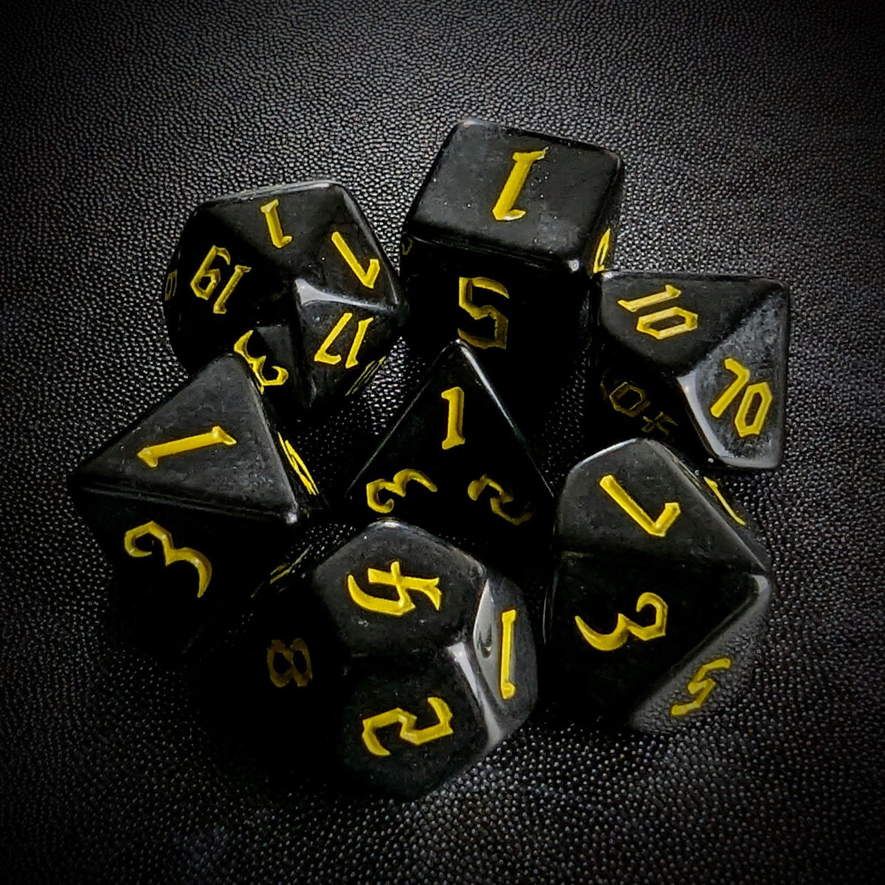 Yellow on Solid Black Acrylic - 7pcs RPG Full Dice Set Top