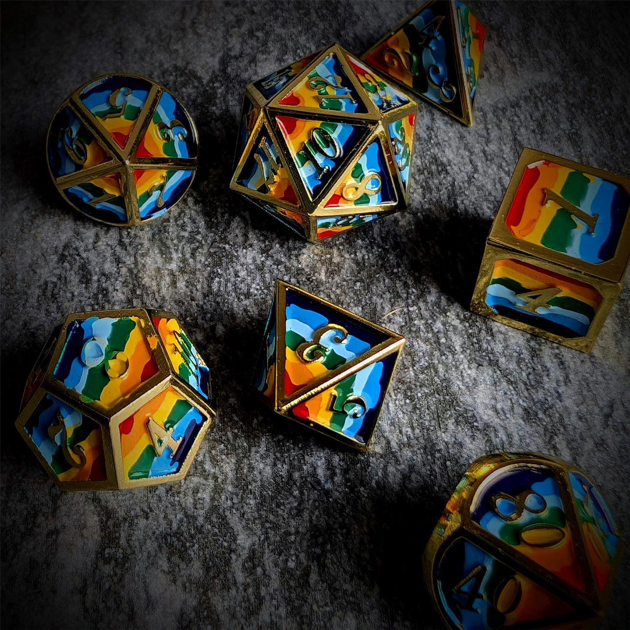 Rainbow in Gold Metal - 7pcs RPG Dice Set