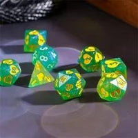 Thumbnail for 7pcs Dice Resin Pattern Hearts Yellow Font Green