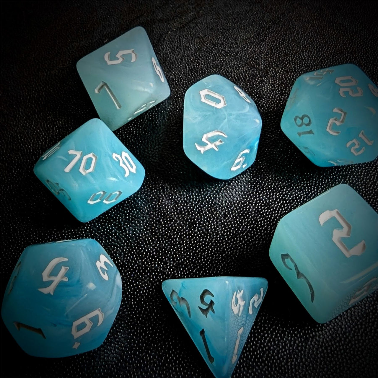 Light Blue Silk Acrylic - 7pcs RPG Full Dice Set Scatter