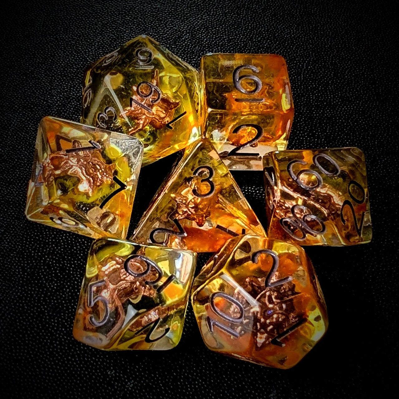 Sun Shield in Clear & Yellow Resin - 7pcs RPG Full Dice Set