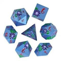 Thumbnail for Purple Lotus Flower in Blue Metal - 7pcs RPG Dice Set