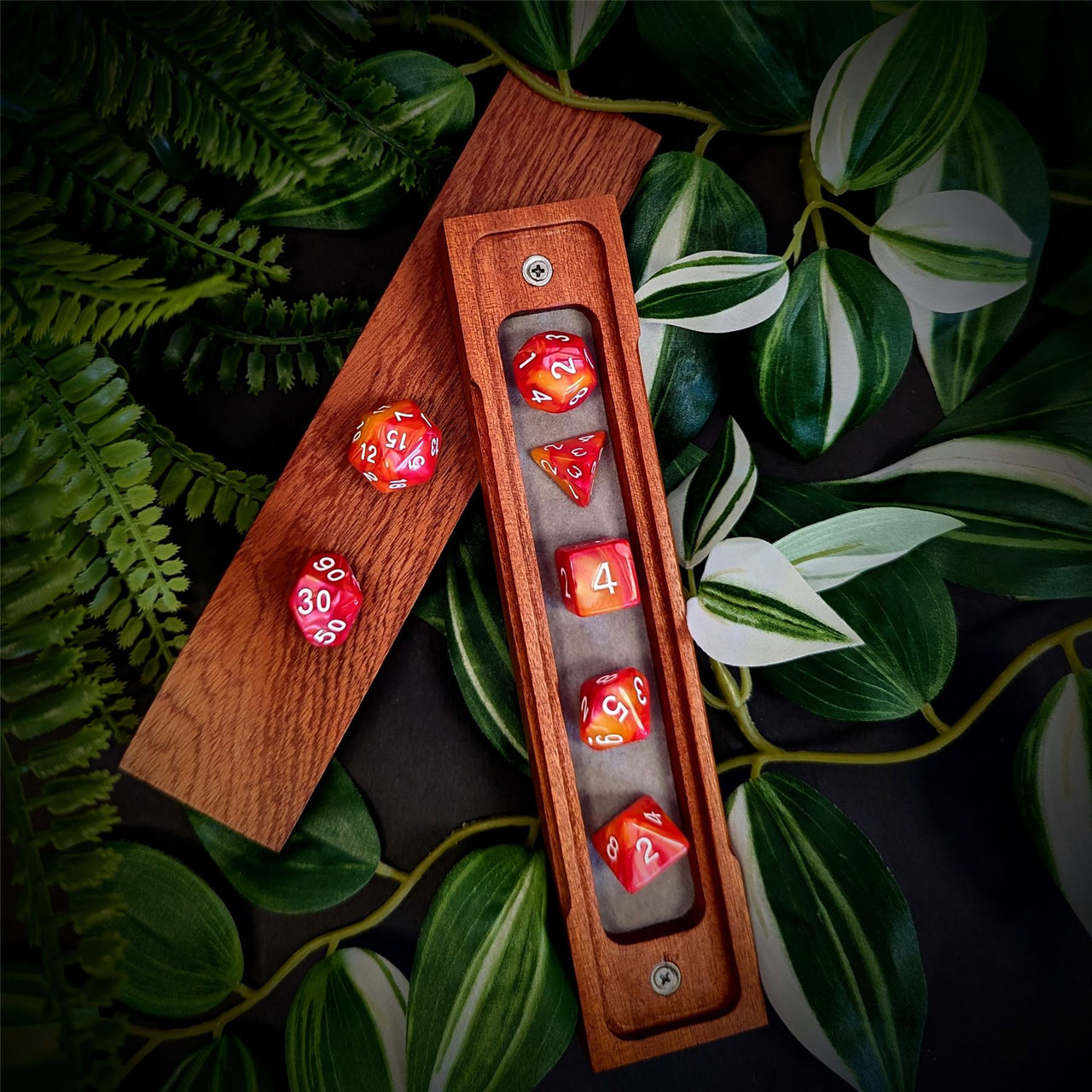 Red & Orange Silk Acrylic - 7pcs RPG Full Dice Set