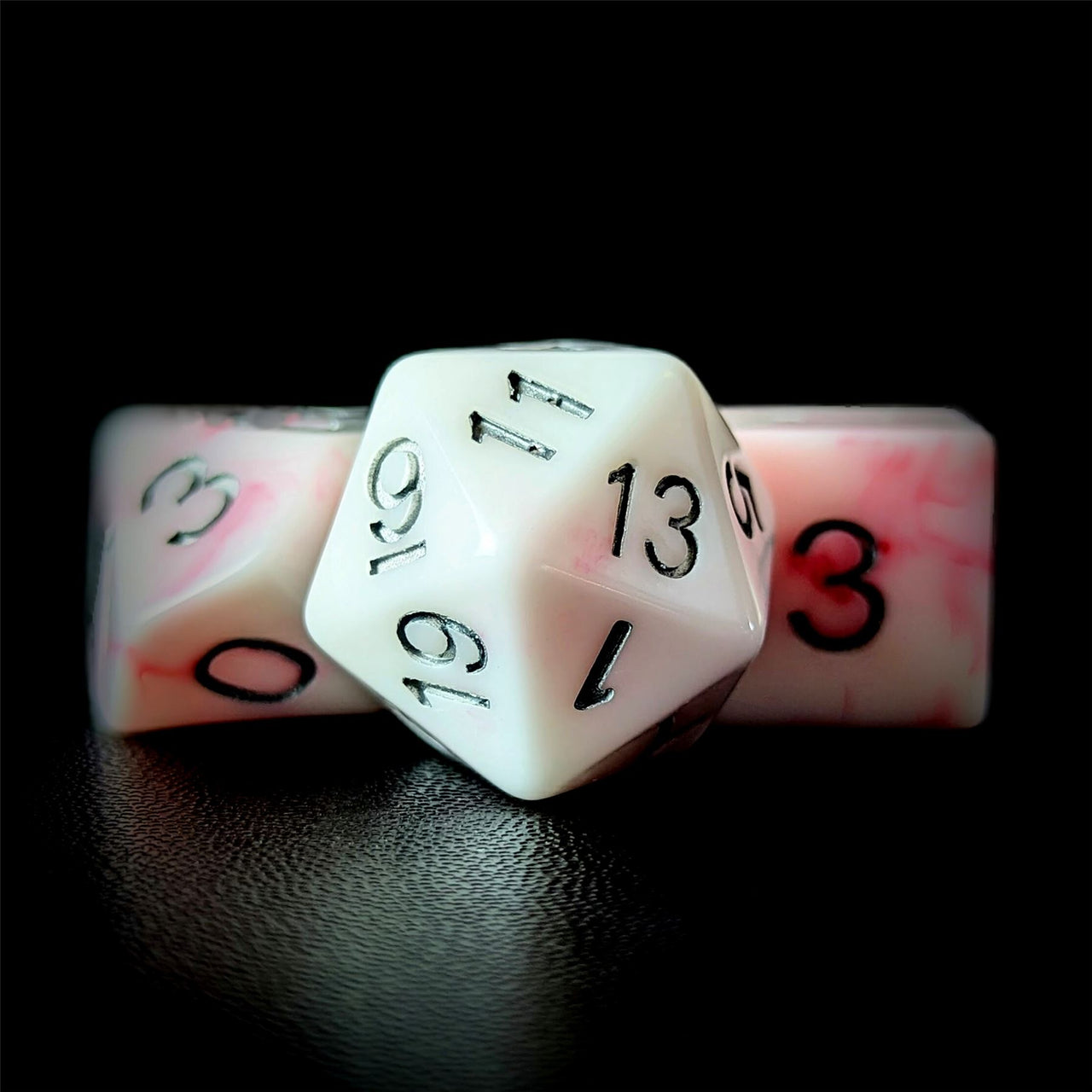 Pink Swirl in White Resin - 7pcs RPG Full Dice Set