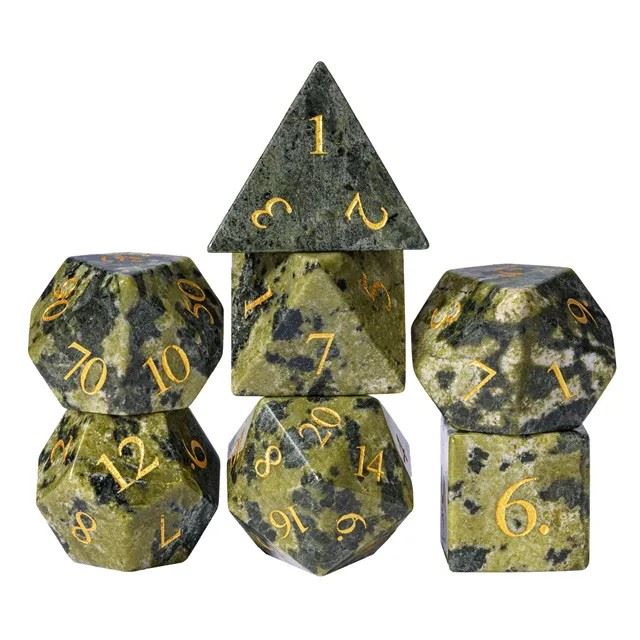 Green Jade Gemstone - 7pcs RPG Dice Set