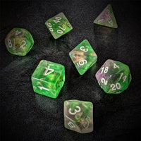 Thumbnail for Glitter in Pink & Green in Clear Acrylic - 7pcs RPG Full Dice Set