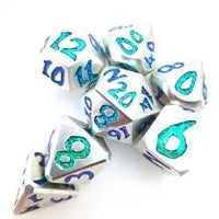 Thumbnail for Green & Cyan Font in Silver Metal - 7pcs RPG Dice Set