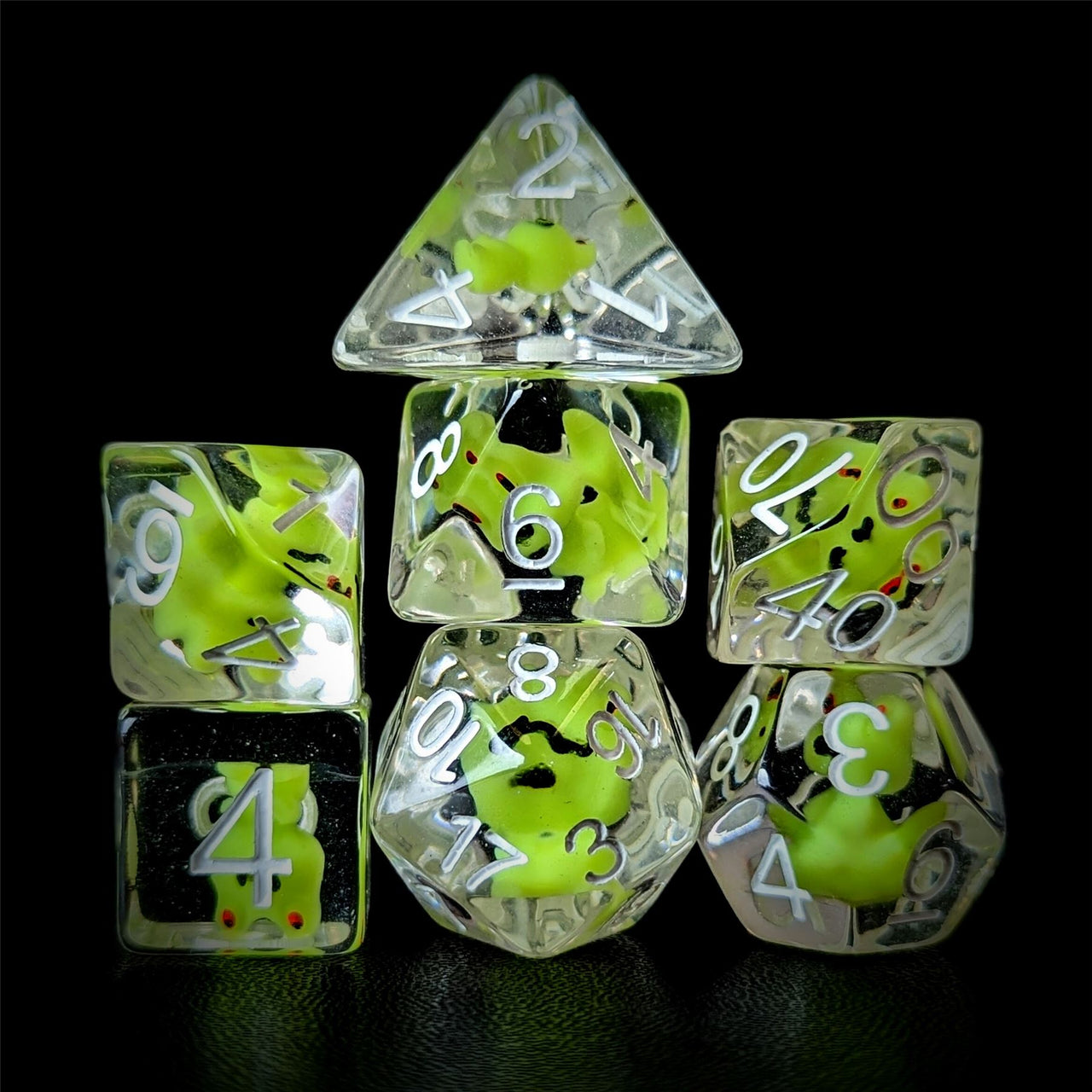 Green Frog in Clear Resin - 7pcs RPG Full Dice Set