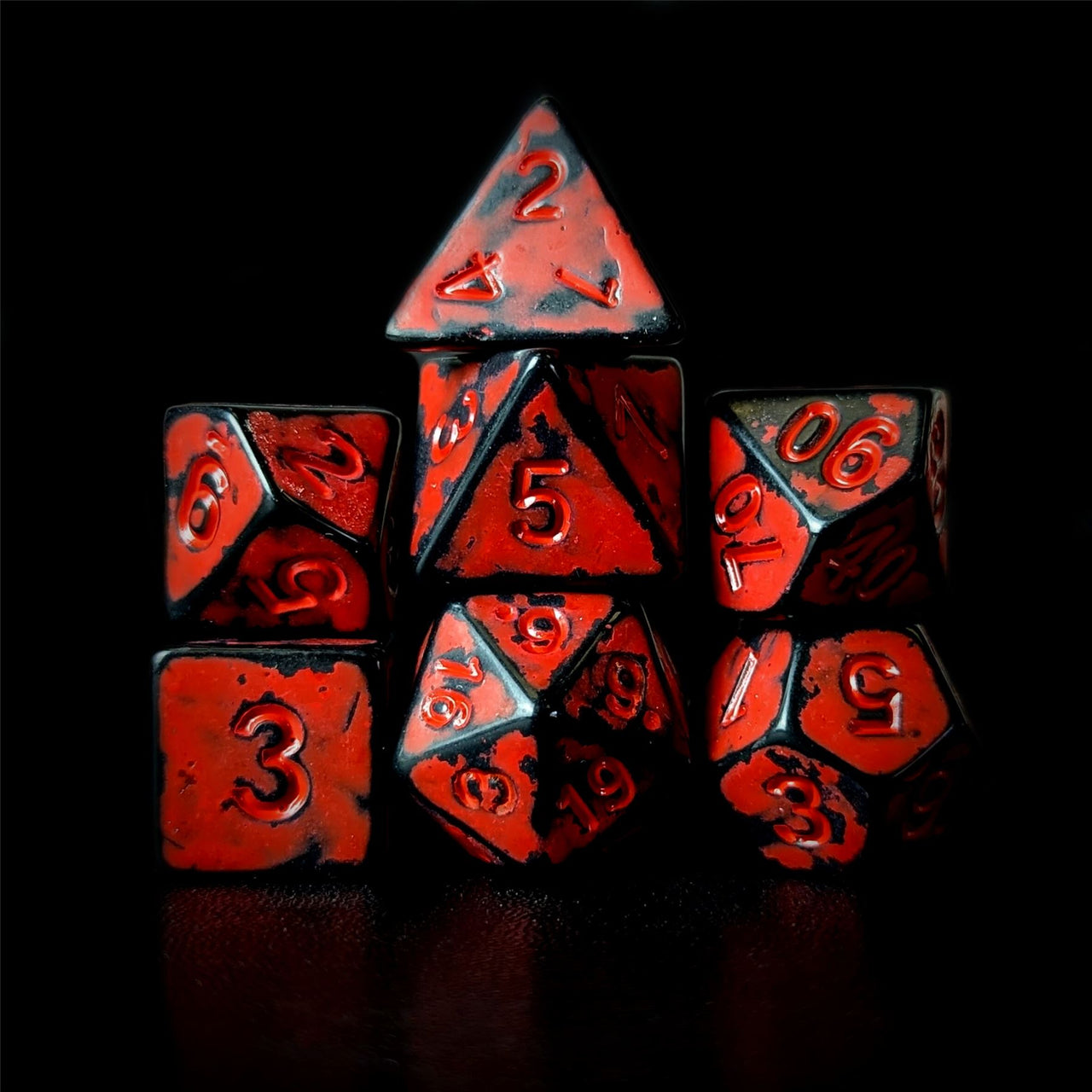 Washed Red on Black Acrylic - 7pcs RPG Full Dice Set Dark Stack