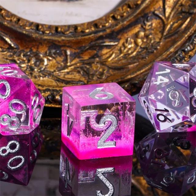 Layered Pink & Clear Sharp Resin - 7pcs RPG Dice Set