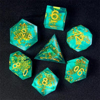 Thumbnail for Yellow Flower in Clear & Green Filled Sharp Resin - 7pcs RPG Dice Set