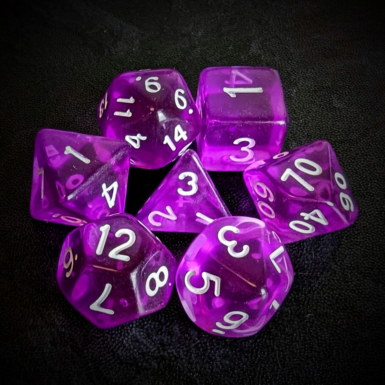 Clear Purple Acrylic - 7pcs RPG Full Dice Set Top