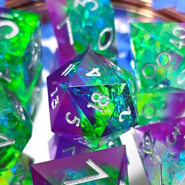 Candy in Purple & Green Sharp Resin - 7pcs RPG Dice Set