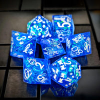 Thumbnail for Cats on Blue with Candy Sharp Resin - 7pcs RPG Dice Set