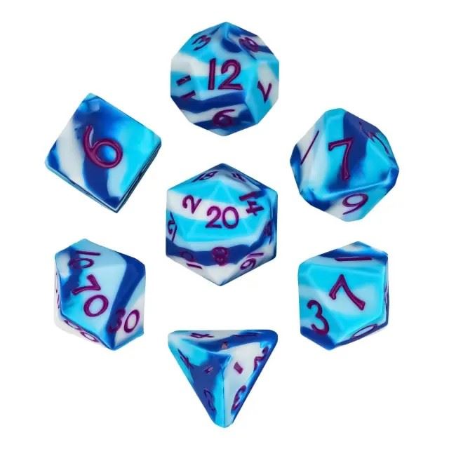 Blue & White Layered Silicone - 7pcs RPG Full Dice Set