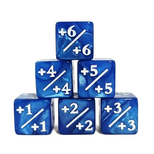 6pcs D6 16mm Dice Acrylic Counter White Font Blue