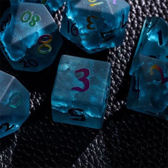 Cracked & Frosted Blue Glass - 7pcs RPG Dice Set