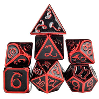 Thumbnail for Black Metal with Red Dragon Font - 7pcs RPG Dice Set