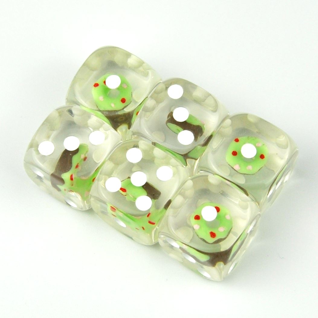 Green Donut in Clear Resin - 6pcs D6 RPG Dice Set