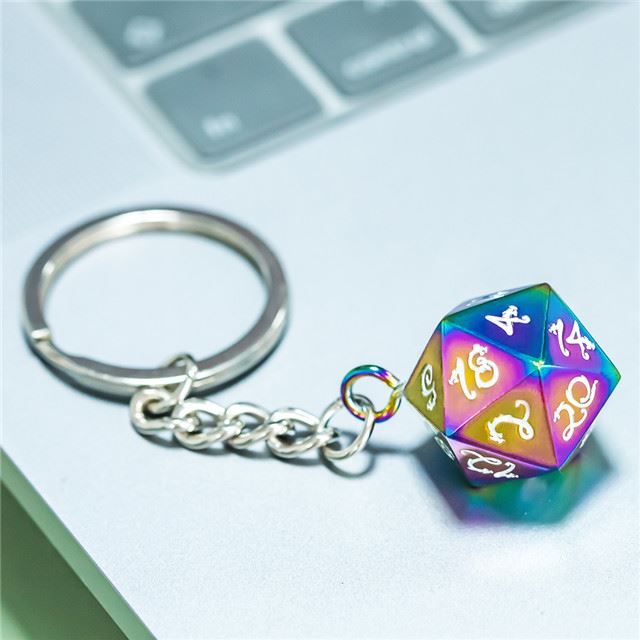 Rainbow Metal - D20 Keyring