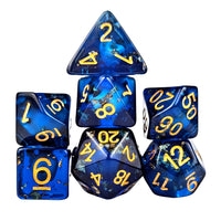 Thumbnail for Gold Foil & Skull in Royal Blue Resin - 7pcs RPG Full Dice Set