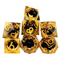 Thumbnail for Orange Beholder in Orange & Clear Liquid Filled Sharp Resin - 7pcs RPG Dice Set