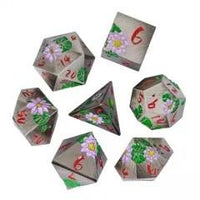 Thumbnail for Pink Lotus Flower in Silver Metal - 7pcs RPG Dice Set