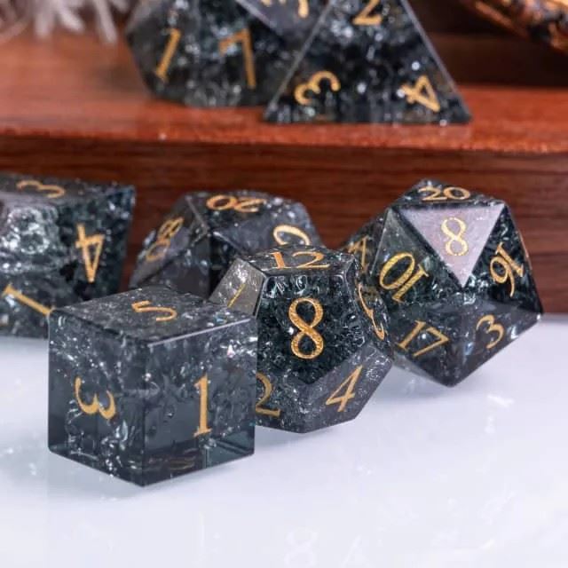 Cracked Black Glass - 7pcs RPG Dice Set