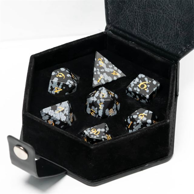 Splatter Black Snowflake Gemstone - 7pcs RPG Dice Set