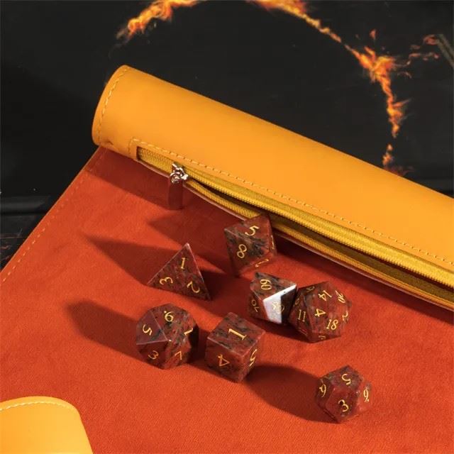 Orange Velvet PU Leather Roll & Tray - Dice Storage