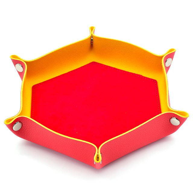 Red Velvet & Red PU Leather - Hexagon Soft Dice Tray