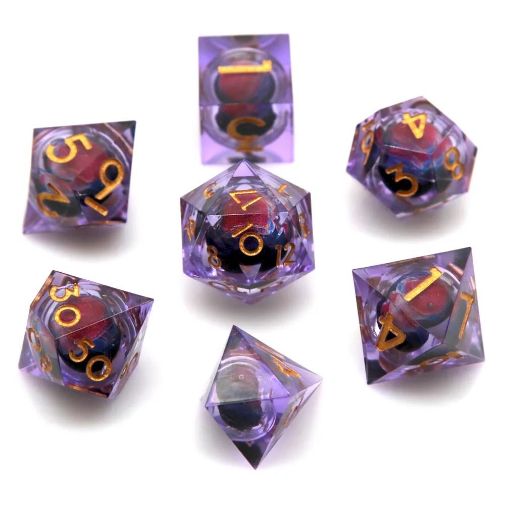 Blue Dragon Eye Ball in Clear & Purple Filled Sharp Resin - 7pcs RPG Dice Set