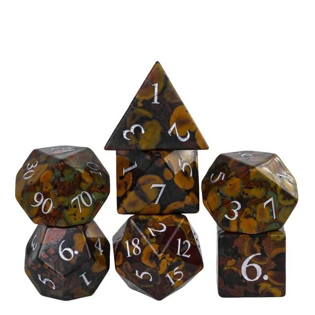 Brown Camouflage Jasper Gemstone - 7pcs RPG Dice Set