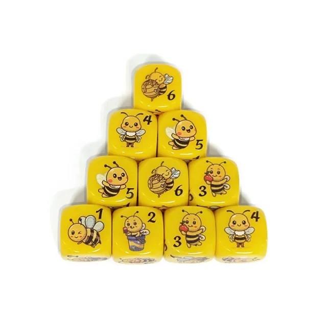 6pcs D6 16mm Dice Acrylic Printed Bee Yellow