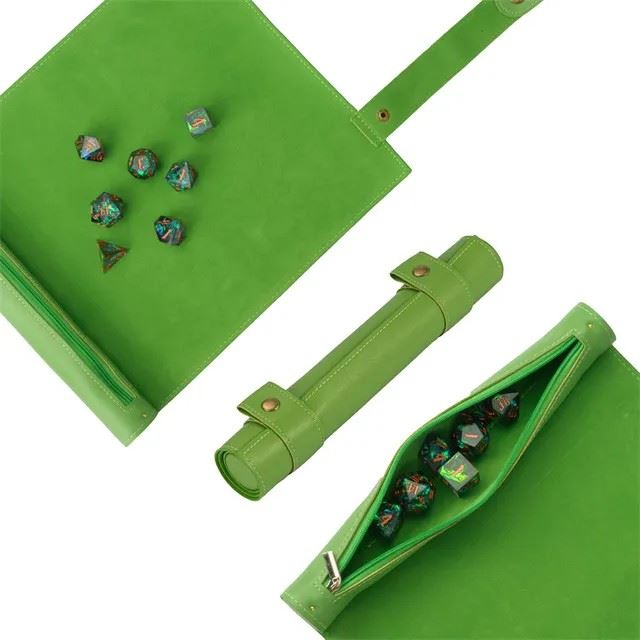 Green Velvet PU Leather Roll & Tray - Dice Storage