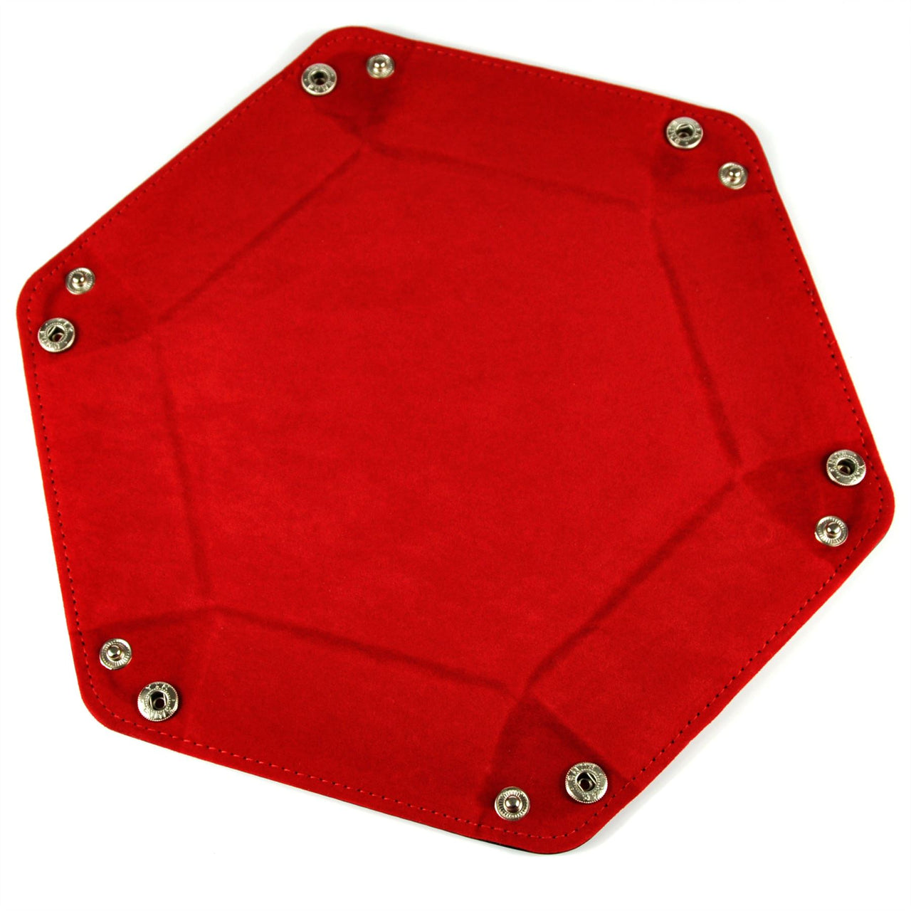 Red Velvet & Black PU Leather - Hexagon Hard Dice Tray