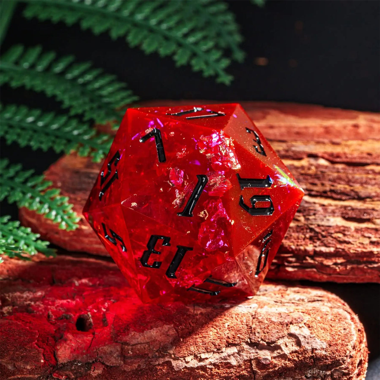 Candy in Red with Gold Foil Sharp Resin - D20 RPG Dice