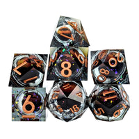 Thumbnail for 7pcs Dice Sharp Filled Liquid Copper Font Pumpkin Black Clear