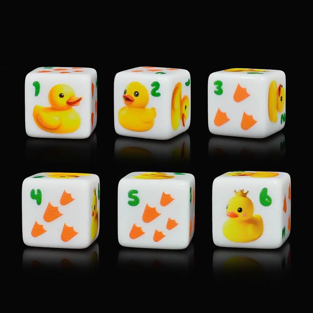 6pcs D6 16mm Dice Acrylic Printed Duck Feet Green Font Yellow White